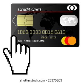 credit card with hand's cursor, as vector online shopping
