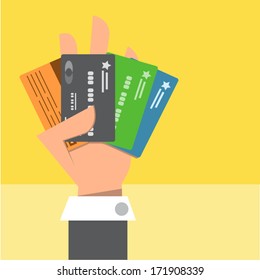 Credit Card In Hand,Vector Cartoon Business