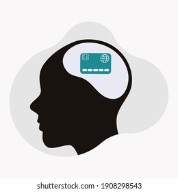 Credit card in head graphic design vector illustration