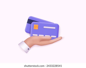 Credit card holded by hand. Finance concept. 3D Vector Illustrations.