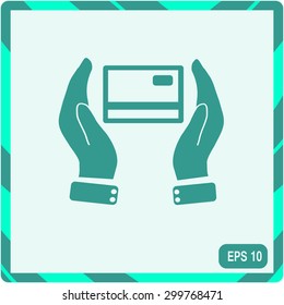 credit card holding vector icon