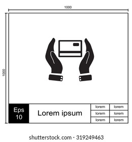 Credit card holding vector icon.