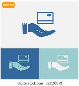 Credit card holding vector icon.