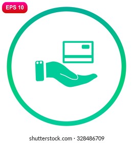 Credit card holding vector icon.