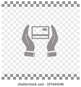 Credit card holding vector icon.