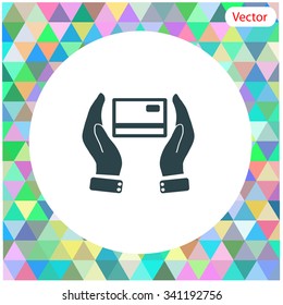 Credit card holding vector icon.