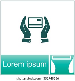 Credit card holding vector icon.