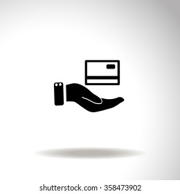 Credit card holding vector icon.