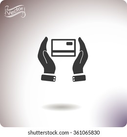Credit card holding vector icon.