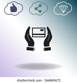 Credit card holding vector icon.