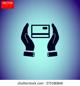 Credit card holding vector icon.