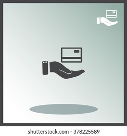 Credit card holding vector icon.