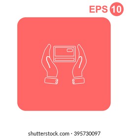 Credit card holding vector icon.