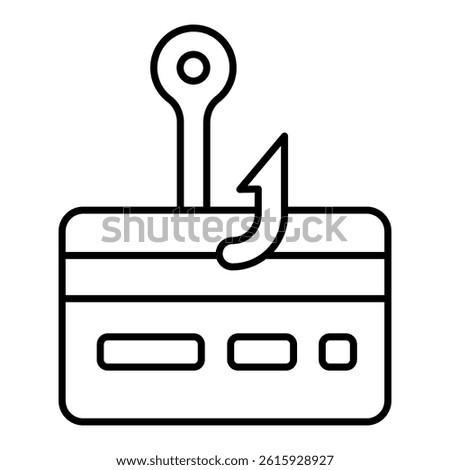 Credit card with hook thin line icon, hacker attacks concept. Vector graphics. Unsecure fraud trick payment, bank carding sign on white background, linear style for mobile or design