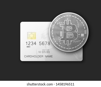 Credit card HUD Golden bitcoin. Digital currency money. Technology credit card bitcoin mining worldwide. Web banner golden bitcoin plastic card. Physical bit coin. Cryptocurrency electronic coin money