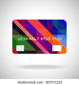 Credit card icon with abstract geometric colorful design isolated on white background. Vector illustration. Eps10