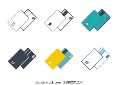 Colección de iconos de tarjeta de crédito con estilos diferentes. Icono de tarjeta Atm ilustración vectorial aislada en fondo blanco