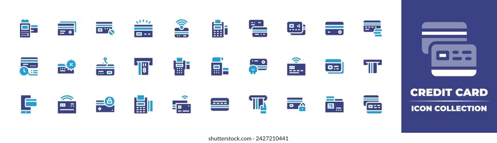 Credit card icon collection. Duotone color. Vector and transparent illustration. Containing mobile banking, credit card, debit card, atm, atm card, dataphone, payment, pos terminal. 