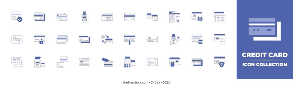 Credit card icon collection. Duotone style line stroke and bold. Vector illustration. Containing credit card, secure payment, payment, debit card, pay, machine, card, transaction.
