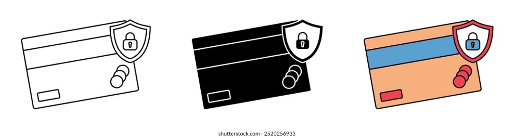 credit card icon collection with lock and shield sign. modern design isolated on white background