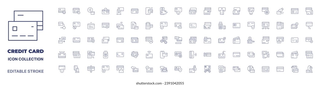 Credit card icon collection. Thin line icon. Editable stroke. Editable stroke. Credit card icons for web and mobile app.