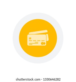 credit card icon. Icon in colored circle with gray bold border. Web button, modern flat design
