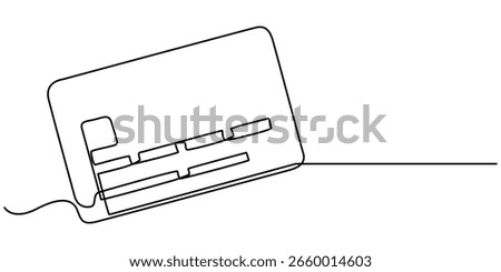 Credit card icon continuous one line drawing, Bank card with a chip credit card one line art. Continuous line drawing of bank finance financial payment data savings economic wealth credit.