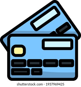 Icono de tarjeta de crédito. Contorno grueso editable con diseño de relleno de color. Ilustración vectorial.
