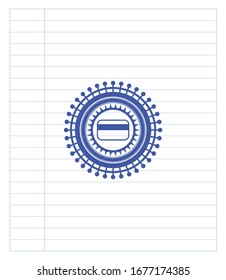 credit card icon emblem draw with pen effect. Blue ink. Vector Illustration. Detailed.