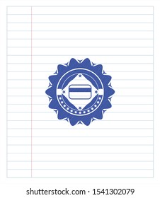 credit card icon emblem drawn with pen. Blue ink. Vector Illustration. Detailed.