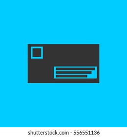 Credit card icon flat. Simple vector black pictogram on blue background