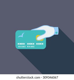 Credit card icon. Flat vector related icon with long shadow for web and mobile applications. It can be used as - logo, pictogram, icon, infographic element. Vector Illustration.