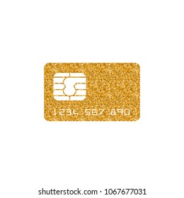 Credit card icon in gold glitter texture. Sparkle luxury style vector illustration.