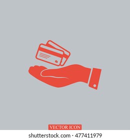 credit card icon in hand, vector best flat icon, EPS