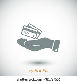 credit card icon in hand, vector best flat icon, EPS