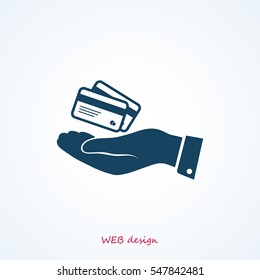 credit card icon in hand, vector best flat icon, EPS