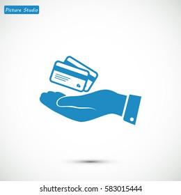 credit card icon in hand, vector best flat icon, EPS