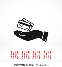 credit card icon in hand, vector best flat icon, EPS