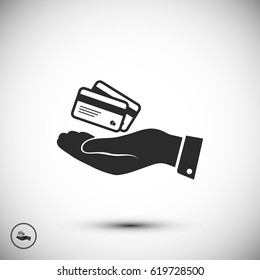 credit card icon in hand, vector best flat icon, EPS