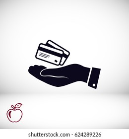 credit card icon in hand, vector best flat icon, EPS