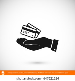 credit card icon in hand, vector best flat icon, EPS