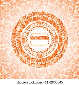 credit card icon inside abstract orange mosaic emblem