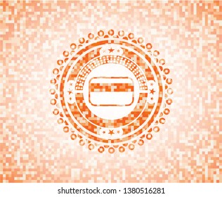 credit card icon inside abstract orange mosaic emblem