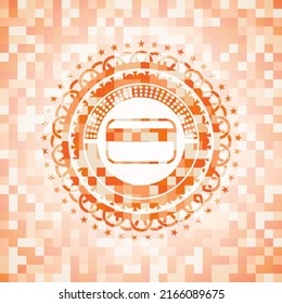 icono de tarjeta de crédito dentro del emblema abstracto de mosaico naranja. 