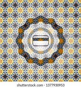 credit card icon inside arabesque badge background. arabic decoration.