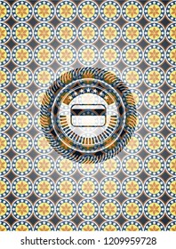 credit card icon inside arabic badge background. Arabesque decoration.