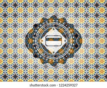 credit card icon inside arabic style badge. Arabesque decoration.