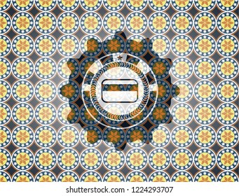 credit card icon inside arabic style emblem. Arabesque decoration.