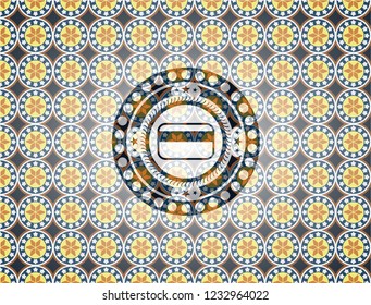 credit card icon inside arabic style emblem. Arabesque decoration.