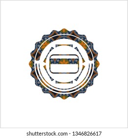 credit card icon inside arabic badge background. Arabesque decoration.
